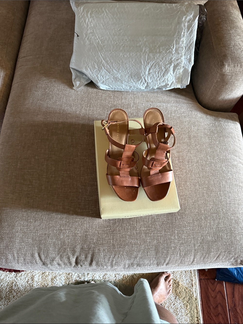 Franco Sarto Cognac Strappy Block Heel Sandals